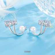 Bông tai nữ chuôi bạc 925 Eleanor Accessories viền cong đính đá phụ kiện trang sức khuyên tai 10355