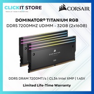 CORSAIR DOMINATOR® TITANIUM RGB 32GB (2x16GB) DDR5 DRAM 7200MT/s CL34 Intel XMP Memory Kit — Black