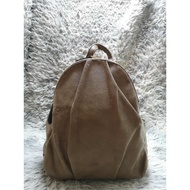 Smooth Beige Leather Backpack Bag