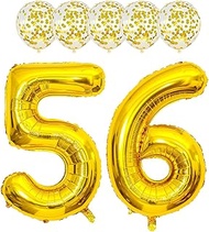 Gold 56 Foil Balloons 40" Jumbo Foil Balloons Confetti Balloons for 56th Birthday Wedding Anniversar