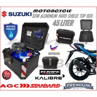 SUZUKI SEMI ALUMINIUM WATERPPROOF TOP BOX 45LITER MOTORCYCLE HARD SHIELD TOP CASE KMN KALIBRE HIGH QUALITY