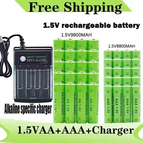 Original Rechargeable Battery 1.5V AA9800mAh+AAA8800mAh+Charger for Computer Clock Radio Video Game 