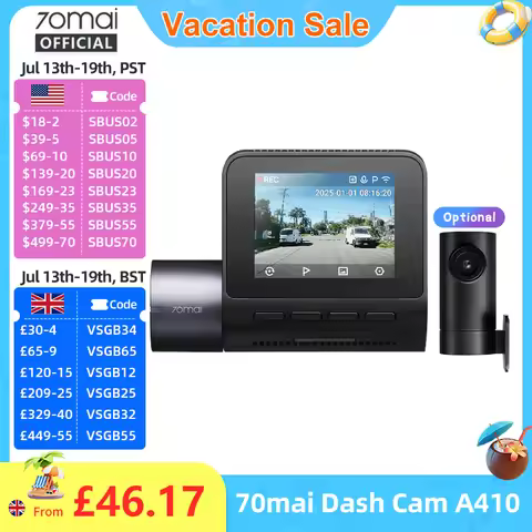 70mai Dash Cam A410 True 2.5K HDR Dual-Channel Supported F1.55 Aperture GPS 24H Parking Max 256GB Ca