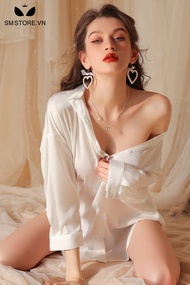 Xuyên thấu áo sơ mi trắng mặc ngủ vải mỏng dáng dài gợi cảm - SMS021