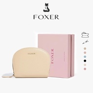 FOXER Cowhide Leather Wallet Half Circle Card Holder Credit Card Holder Zipper Wallet