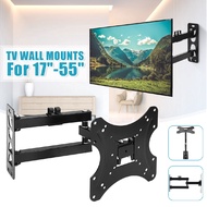 Black 17-55Inches Retractable 180 Degree Dual Arm Full Motion TV Wall Mount Tilt Swivels Screen Brac