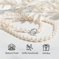 100% Handcrafted Natural Freshwater Rice Faux Pearl Necklace, 6-7mm Faux Pearl, With Gift Box - Gift