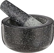 Natural Granite Large Mortar and Pestle Set Premium Kitchen Grinding Kit for Herbs, Spices, Medicines and More Black Size 5.25 inches