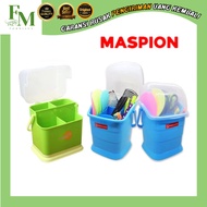 Maspion Covered Plastic Spoon Holder Cutlery Set BPA FREE Plastic Cutlery Storage - FM Cutlery Set W