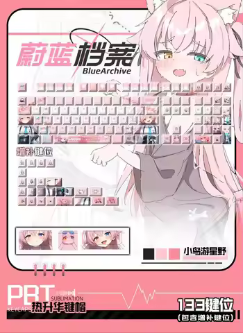Blue Archive Takanashi Hoshino Theme Keycaps Chreey PBT Anime 133 Keys Dimensional Top Transparent M
