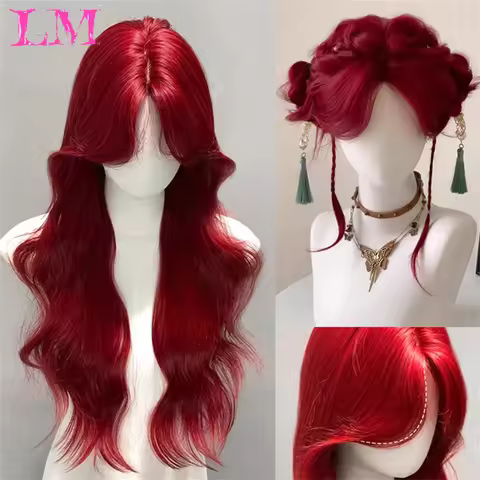 LM Synthetic probeauty Mermaid Wig Long Red Curly Body Wave Wig Halloween Cosplay Costume Wig for Wo