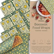 mioeco Organic Beeswax Wrap for Food Assorted 6 Pack Cotton Bees Wrap – Reusable Beeswax Food Wrap and Food Huggers - Made from Natural Ingredients - Daisy Field – 6 Pieces (2S, 2M, 2L)