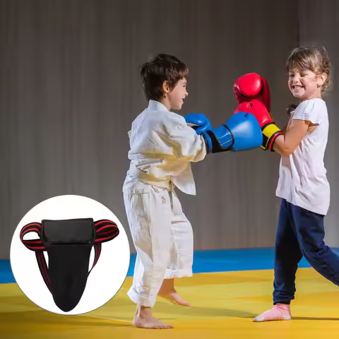 Youth Athletic Groin Protector Black Adjustable Kids Groin Guard Boxing Mma Taekwondo Sparring Prote
