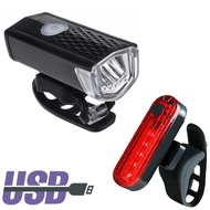 2 Pcs Bike Lights Bike LED Lights Bike USB Rechargeable Lights 300 Lumens Lights Front Headlight+Rear Taillight Cycling Lights Bike Parts