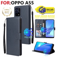 NEW OPPO A55 CASE FLIP LEATHER WALLET PREMIUM FLIP CASE OPEN CLOSE CASE hp CASING FLIP CASE WALLET O