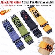 For Garmin Nylon Strap Fenix 5 5X Plus 7X 6 6X Pro 3 HR 22mm 26mm Forerunner 945 Sport Woven Quick Release Replacement Loop Band