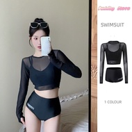 Pudding Store~​​Beachwear 3-Piece Swimsuit Black Stretch Smock Long Sleeve "HY679"