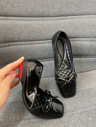 Giày Búp Bê Da Bóng Mũi Vuông Gắn Nơ Đế Dẻo Đi Chuẩn Size 35-40 ( B70)