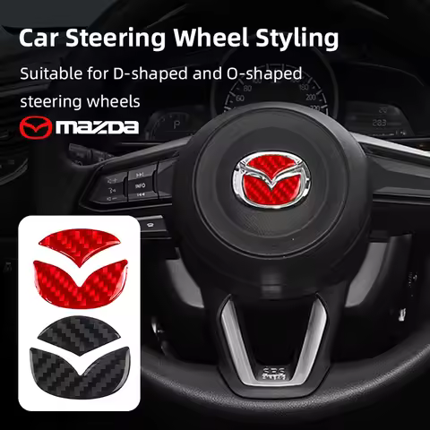 1Pcs For Mazda 2 3 6 5 Atenza CX3 CX5 MX5 CX7 Axela CX30 CX90 Car Steering Wheel Stickers Carbon Fib