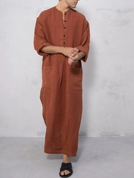 MARK BELT Jubah Muslim Lelaki Men Thobe Saudi Arab Long Sleeve Islamic Robe S-5XL Big Size Muslim Clothing