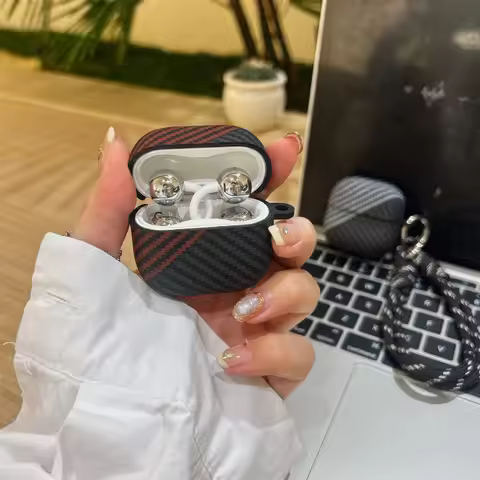 Neutral Carbon Fiber Textured Earphone Case for FreeClip 2 Leather Case Business Earphone for Freecl