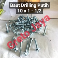 ( 10x1-1/2 ) Baut Drilling Putih Drill Roofing Baja Ringan Galvalum
