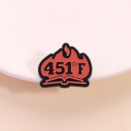 Classic Novel Fahrenheit 451 Cartoon Brooch Creative Book Orange Fire Badge Reading Lover Clothing L