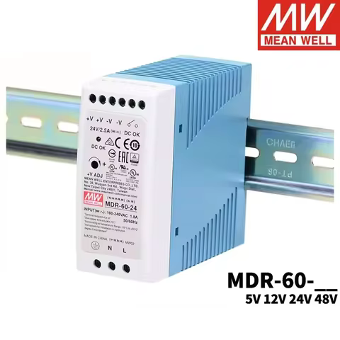 Mean Well Industrial Din Rail 60W Single Output Switching Power Supply MDR-60-5 MDR-60-12 MDR-60-24 