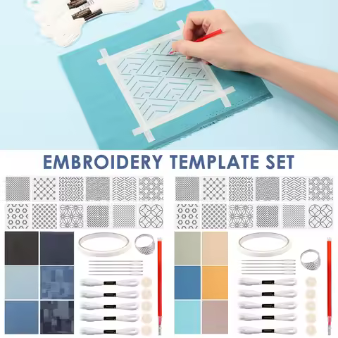 12Pcs Sashiko Stencils Kit Complete Sashiko Thread and Needles Thimble Set Denim Fabric Embroidery f