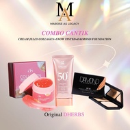 DHERBS COMBO CANTIK(Sunscreen SPF50+Daimond Foundation SPF35+Jelly Collegen)Meakup Skincare Glow Ali