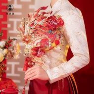 Chinese Style Wedding Fan Bride Wedding Gift Happy Fan Hairpin Flower Handmade Heavy Industry diy Gr