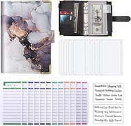 Budget Binder, A6 Marble PU Leather Binder, Money Organizer Cash Envelopes Budget Planner with 8 Zip