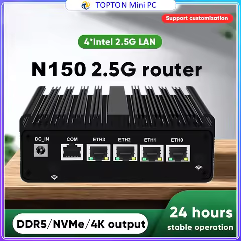 Topton Upgraded Version Firewall Mini PC Intel N150 Celeron J6412 7305 J5005 4x2.5G Fanless Mini Com