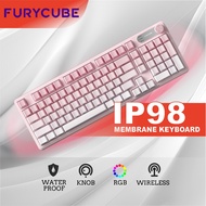 FURYCUBE IP98 Membrane Keyboard Triple Mode Water Proof Knob Control Wireless Gaming Keyboard