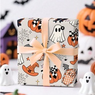 1 Roll 43cm X 500cm (17in X 16.4ft) Halloween Wrapping Paper With Funny Bow, Suitable For Party, Hal