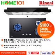 Rinnai Slimline Hood 90cm RH-S329-PBR &amp; Built-In Hob RB-93TG - LPG / PUB