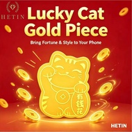 【HETIN】0.1g Pure Gold Lucky Cat Gold Bar Au999 Gold Pieces Phone sticker Birthday Gift