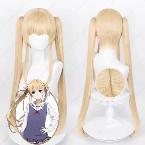 Anime Eriri Spencer Sawamura Cosplay Wig 80cm Long Light Golden Ponytails Wigs