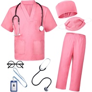 Doctor Costume for Kids 7Pcs Toddler Nurse Scrubs Set With Halloween Dress Up Costumes for Boys and