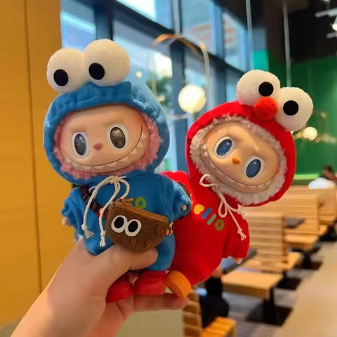 17cm Mini labubu Outfit Accessories For Korea Kpop Exo Labubu ropa Big Eyed Monster Jumpsuit Crawlin