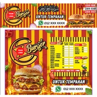 STIKER STALL BURGER / DESIGN COMBO BURGER DAN MENU / MENU TEMA RAMLY / JALUR MERAH KUNING / HANTAR N