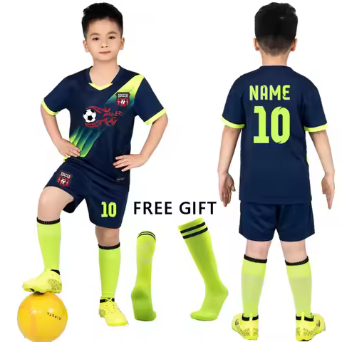 Children Personalized Soccer Jersey Set Custom Polyester Boy Soccer Jersey Set Breathable Kids Footb