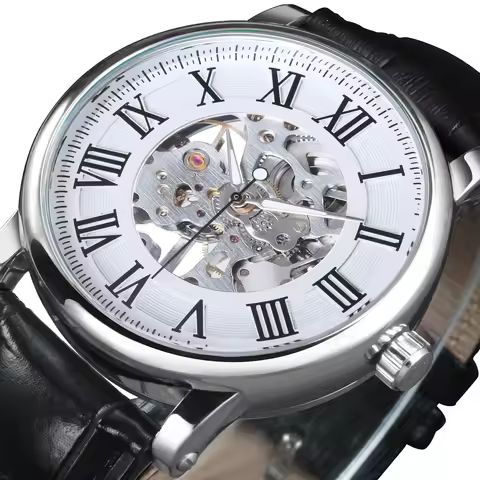 WINNER Business Skeleton Mechanical Watches Top Brand Luxury Mens Watch Casual Leather Belt Luminous