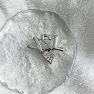 【 日本直送　名牌中古包 】Yves Saint Laurent イヴ・サンローラン ブローチ シルバー YSL ハート ストーン vintage 47atf4