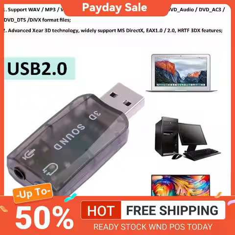 USB Sound Card 5.1 CH 3D Audio Adapter for Desktop Laptop Notebook Computer