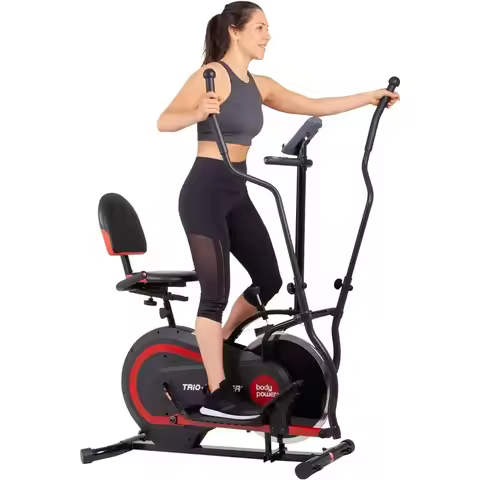 ad 3 in 1 Exercise Machine, Elliptical with Seat Back Cushion, Upright Cycling, and Reclined Bike Mo