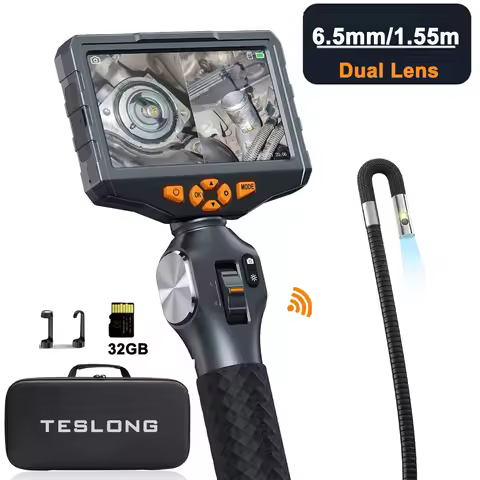 TESLONG TD500 6.5MM Dual Lens Articulating Borescope 2.0MP 5 Inch IPS Two Way 360° Steering Endoscop