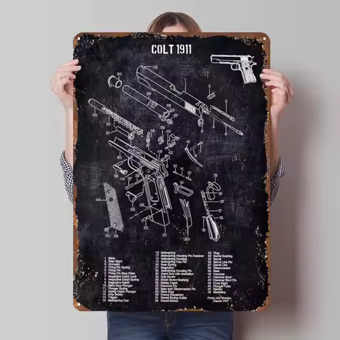 Colt 1911 Sign Gun Poster Room Decorations for Gardens Customizable Metal Signs for Wall Decoration