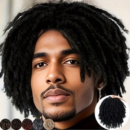 Men's Short Synthetic Fiber Braided Wig, Afro Bobcut Style, Black-Brown Crochet Braided Wig, Multi-L