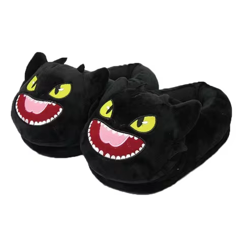HKSNG Winter Warm Black Toothless Dragon Elves Cartoon Slippers Unisex Lovers Slippers Pattern Plush